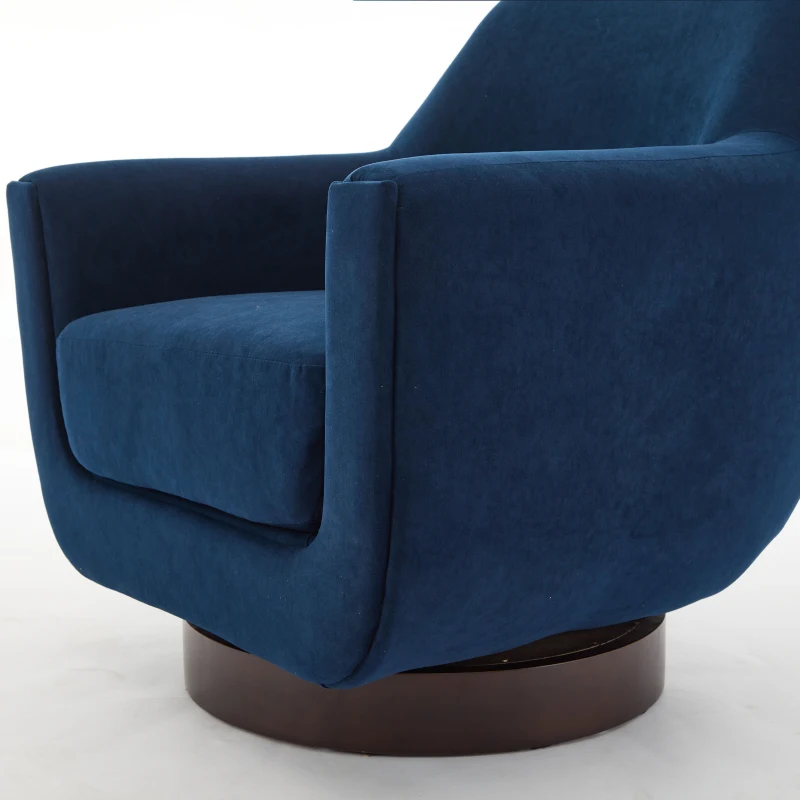U-shaped Fully Assembled Swivel Velvet Accent Armchair with Solid Wood Base and 360° Rotation, 30.7" x 30.7" x 30.9", Navy Blue