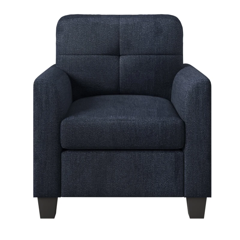 Mid Century Modern Accent Chair with Button Tufted Back and Wood Legs, Cozy Armchair with Removable Wide Backrest, 21.5'' Wide Seat Cushion, 5.5'' Wide Armrest, 32.5" x 28.9" x 36.2", Dark Blue