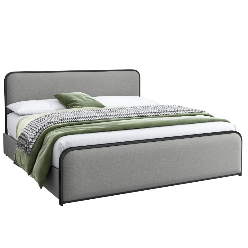 Vinsetto King Size Modern Metal Bed Frame with Curved Upholstered Headboard and Footboard, 4 Storage Drawers, Heavy Duty Metal Slats, 1000 lbs Capacity, Grey