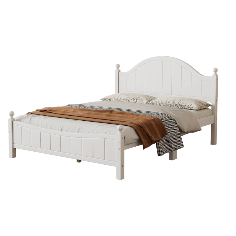 Vinsetto Traditional Queen Size Solid Wood Platform Bed, No Box Spring Needed, 500 lbs Weight Capacity, Easy Assembly, White
