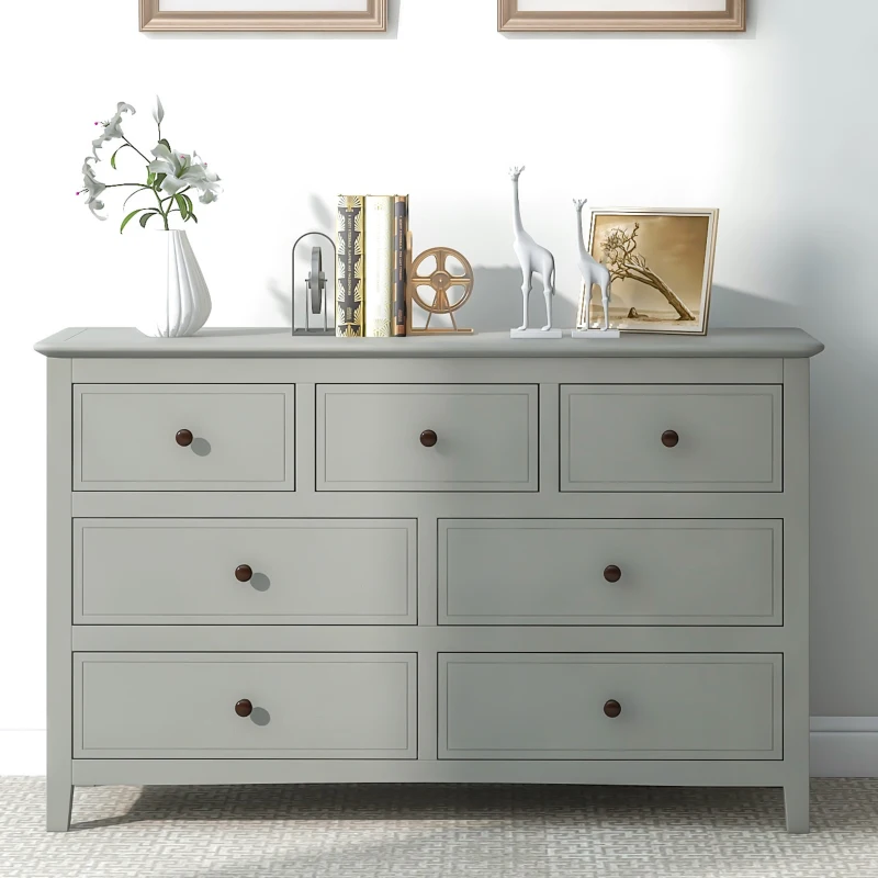 Vinsetto 7-Drawer Solid Wood Dresser with Pine Wood Frame, Smooth Glide Drawers and Safety Stops, 51.38" x 34.45" x 18.7", Gray