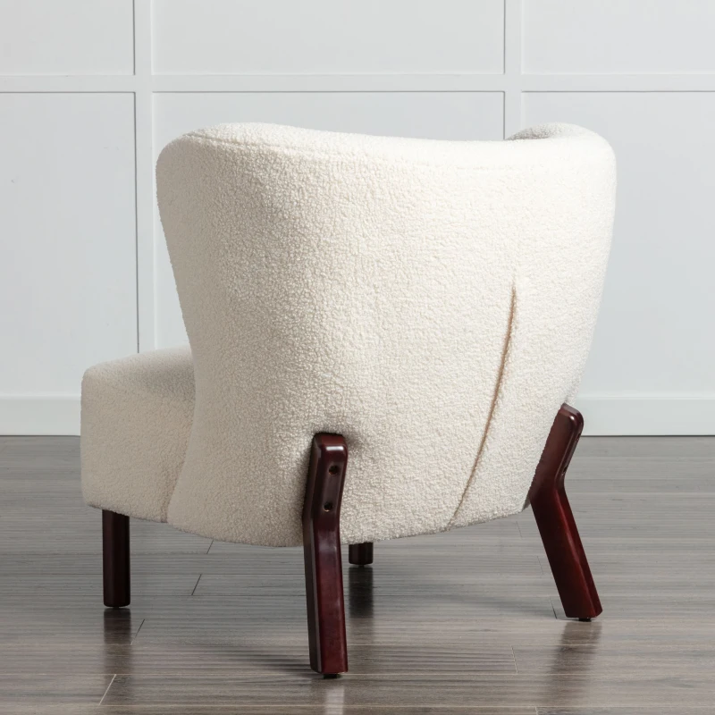 Accent Upholstered Armless Chair with Wooden Legs, Lambskin Sherpa Fabric, High-Density Foam, 330 lbs Capacity, 29.5"x20.5"x26", Cream