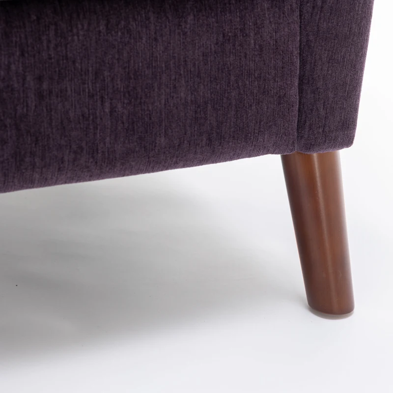 Mid Century Chenille Wingback Recliner Chair with Armrest and Solid Wood Legs, Button Tufted Pushback Recliner, 34.25" x 34.25" x 41.0", Purple