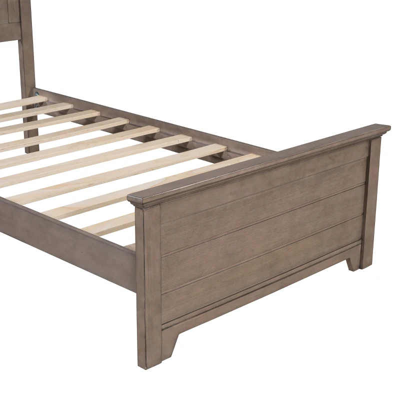 Vinsetto Farmhouse Wooden Platform Twin Size Bed with Panel Design Headboard and Footboard, Sturdy Structure, Easy Assembly, No Box Spring Needed, Ash Brown
