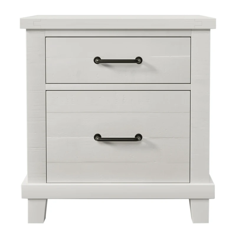 Vinsetto Rustic Farmhouse Solid Pine Wood Nightstand with Two Drawers, Whitewash Finish, Distressed Details, and Barn Door-Inspired Design, 24" x 16.9" x 25.8", White