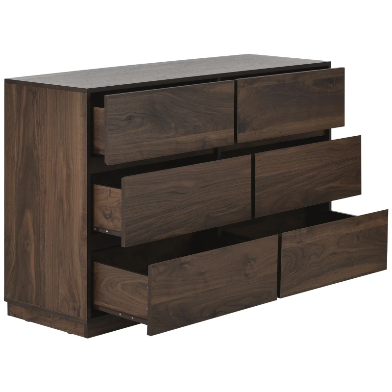 Vinsetto Mid-Century Modern 6-Drawer Dresser, Dark Walnut Finish, Smooth Metal Runners, Easy to Clean, Scratch Resistant, 47.2" x 15.7" x 31.4", Dark Brown