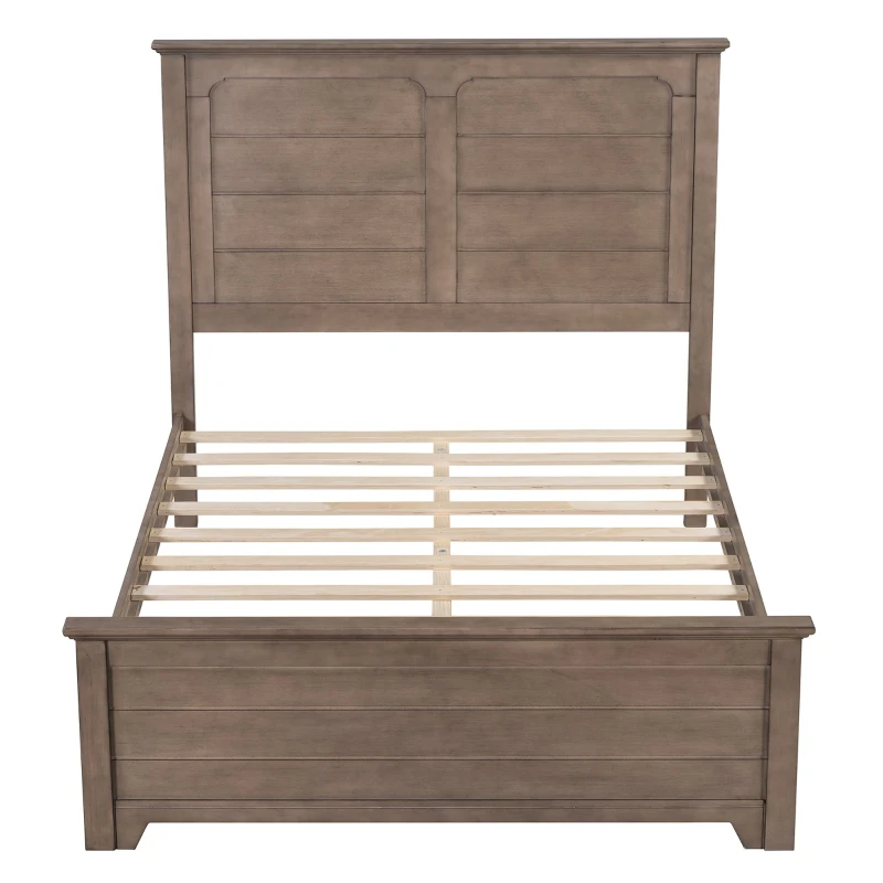 Vinsetto Farmhouse Wooden Platform Full Size Bed with Panel Design Headboard and Footboard, Sturdy Structure, Easy Assembly, 78.9" L x 57.9" W x 51.8" H, Ash Brown
