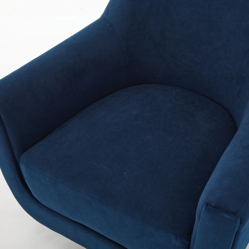 U-shaped Fully Assembled Swivel Velvet Accent Armchair with Solid Wood Base and 360° Rotation, 30.7" x 30.7" x 30.9", Navy Blue