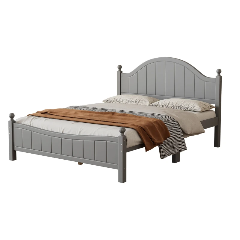 Vinsetto Traditional Queen Size Solid Wood Platform Bed, No Box Spring Needed, 500 LBS Weight Capacity, Easy Assembly, Gray