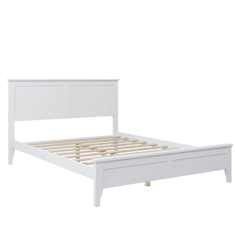 Modern Solid Wood Full Platform Bed, Pine Wood and MDF Frame, Slat Design Headboard, 600 lbs Capacity, No Box Spring Required, Adjustable Bed Compatible, White