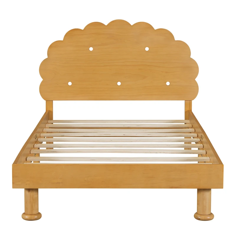 Kids Twin Size Cookie-Shaped Platform Bed with Solid Pine Wood Structure, Easy Drop-In Mattress Setup, 77.6" x 41.3" x 37.4", Walnut