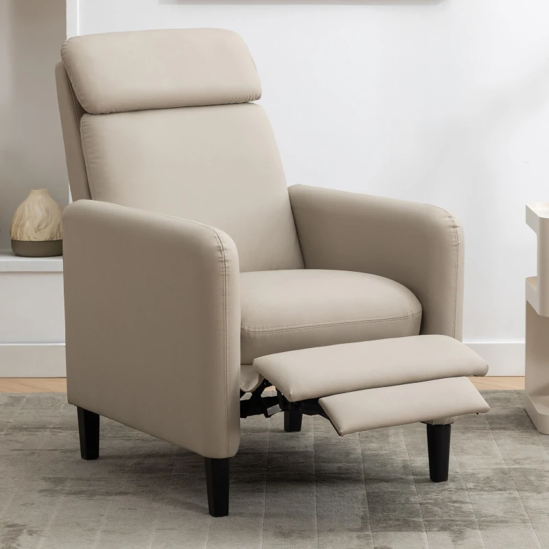 Modern Adjustable Recliner Chair, PU Leather, Fully-Padded, 330 lbs Capacity, Easy Assembly, 27.2" x 33.1" x 41.3", Beige