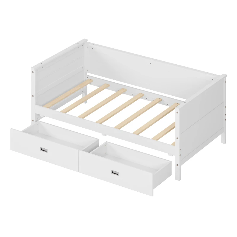 Vinsetto Twin Size Solid Wood Daybed with Two Drawers, No Box Spring Needed, Pine Wood Frame, 79"L x 41"W x 29.5"H, White