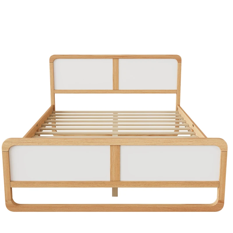 Vinsetto Modern Style Queen Size Solid Wood Platform Bed, No Box Spring Needed, Smooth Edges, 440 LBS Weight Capacity, Pine Wood + MDF, White+Walnut