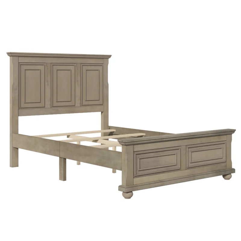 Vinsetto Traditional Town and Country Style Pinewood Vintage Full Bed with Decorative Fretwork, Solid Frame, and No Box Spring Needed, 74" x 58.7" x 52.8", Stone Gray