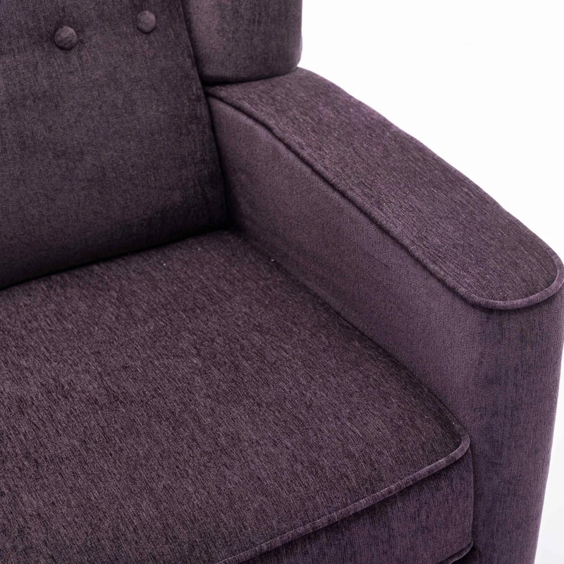 Mid Century Chenille Wingback Recliner Chair with Armrest and Solid Wood Legs, Button Tufted Pushback Recliner, 34.25" x 34.25" x 41.0", Purple