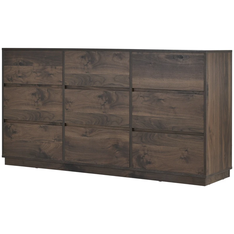 Vinsetto Mid-Century Modern 9-Drawer Dresser, Dark Walnut Finish, Scratch Resistant, Smooth Metal Runners, Dark Brown
