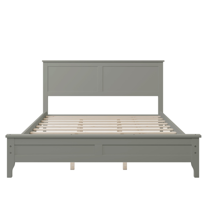 Vinsetto Modern Solid Wood Queen Size Bed, Pine Wood and MDF Frame, Slat Design Headboard, 600 lbs Weight Capacity, No Box Spring Required, Adjustable Bed Compatible, Gray