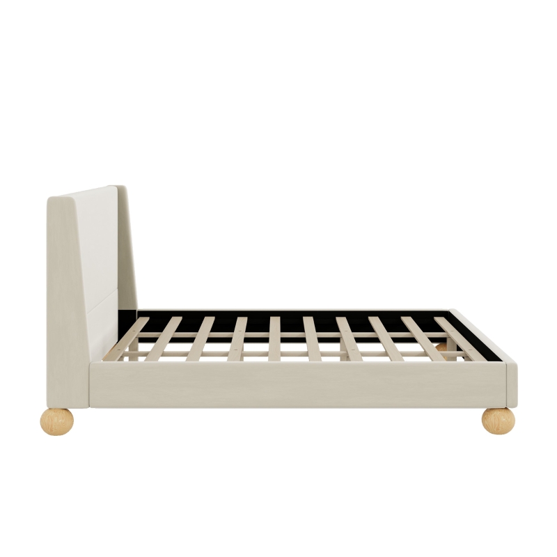 Vinsetto Modern King Size Velvet Upholstered Platform Bed with Wingback Headboard and Round Wooden Legs, No Box Spring Needed, 85”L X 82.7”W X 42.9”H, Cream