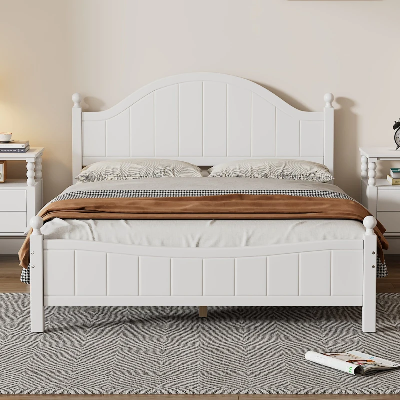 Vinsetto Traditional Queen Size Solid Wood Platform Bed, No Box Spring Needed, 500 lbs Weight Capacity, Easy Assembly, White