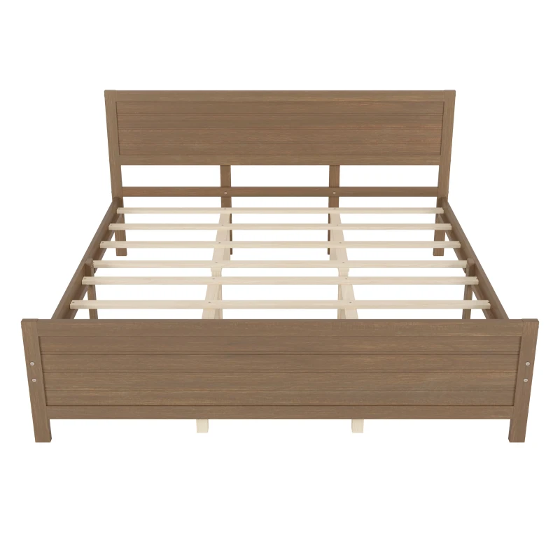 Vinsetto Farmhouse Style King Size Wood Platform Bed Frame with Headboard, Mattress Foundation with Wood Slat Support, No Box Spring Needed, 6.06" Underbed Clearance, 600 lbs Weight Capacity, Walnut