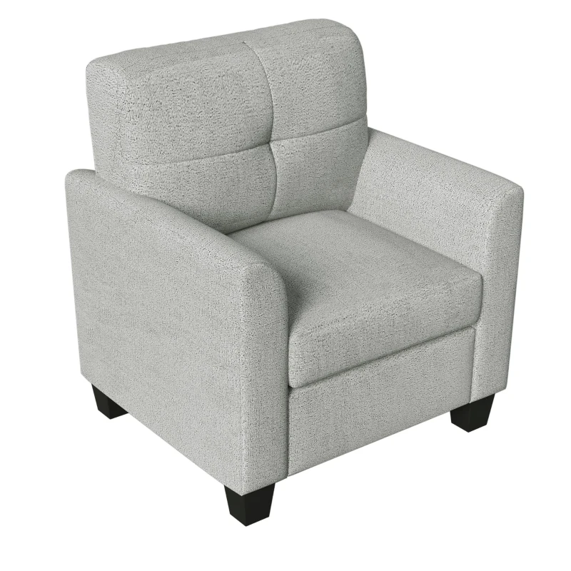 Mid Century Modern Accent Chair with Button Tufted Back and Wood Legs, Cozy Armchair with Removable Back Cushion, High-Density Sponge, 32.5" x 28.9" x 36.2", Gray