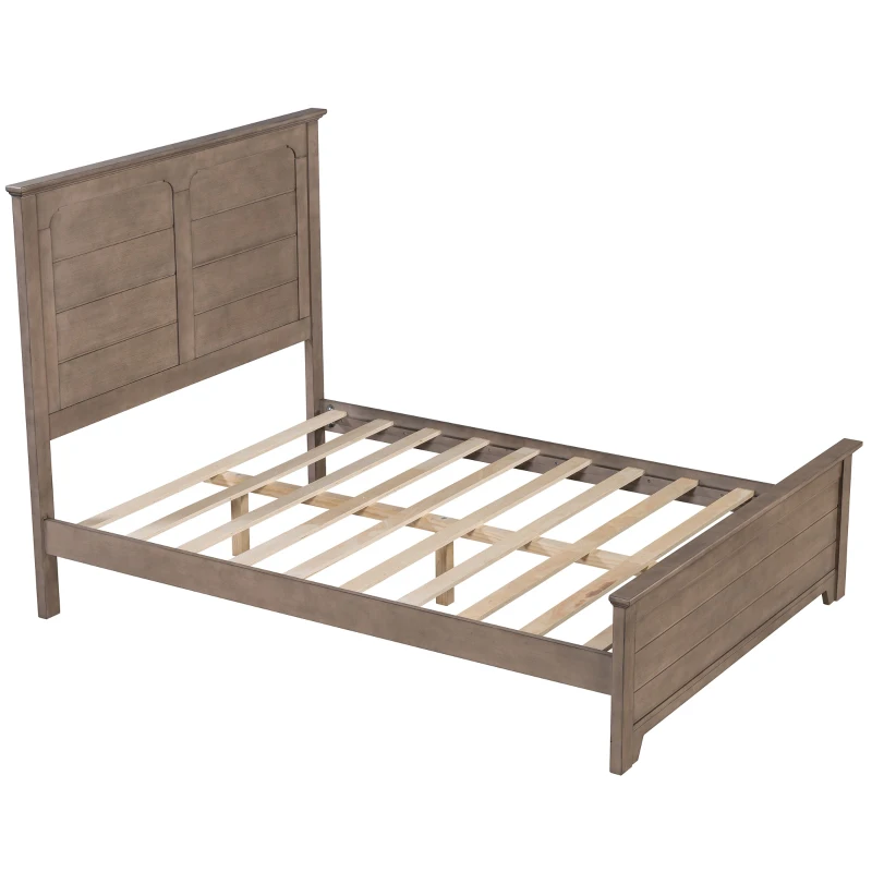 Vinsetto Farmhouse Wooden Platform Full Size Bed with Panel Design Headboard and Footboard, Sturdy Structure, Easy Assembly, 78.9" L x 57.9" W x 51.8" H, Ash Brown