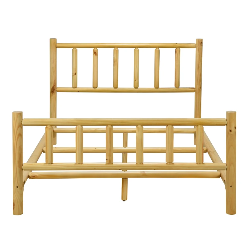 Vinsetto Farmhouse Queen Size Log Bed Frame, Rustic Solid Pine Cylinder Construction, Fits Mattresses and Box Springs, Natural Finish, 85.8" x 65.9" x 48.0", Natural