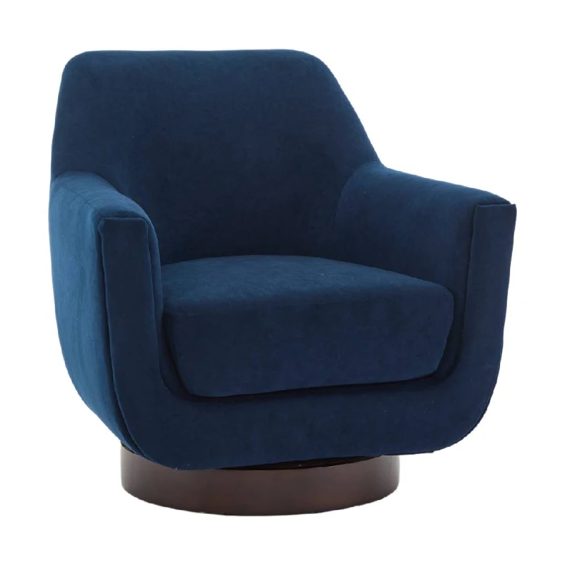 U-shaped Fully Assembled Swivel Velvet Accent Armchair with Solid Wood Base and 360° Rotation, 30.7" x 30.7" x 30.9", Navy Blue