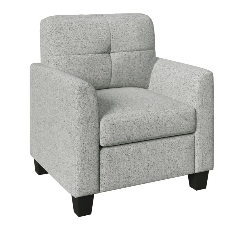 Mid Century Modern Accent Chair with Button Tufted Back and Wood Legs, Cozy Armchair with Removable Back Cushion, High-Density Sponge, 32.5" x 28.9" x 36.2", Gray
