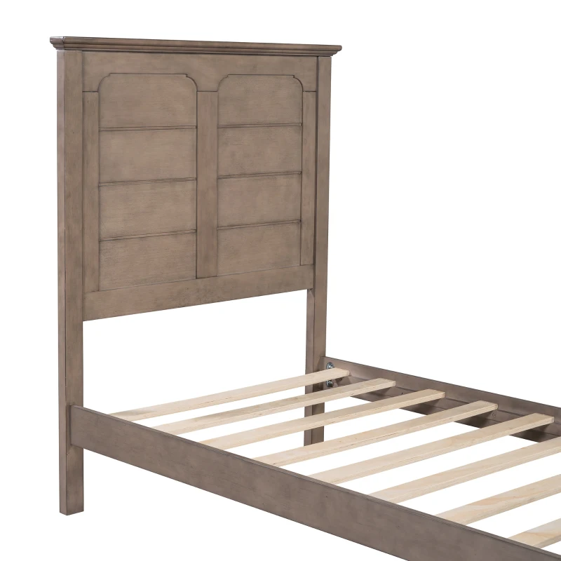Vinsetto Farmhouse Wooden Platform Twin Size Bed with Panel Design Headboard and Footboard, Sturdy Structure, Easy Assembly, No Box Spring Needed, Ash Brown
