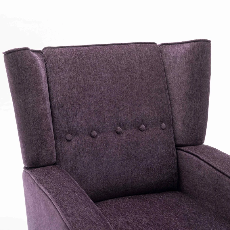 Mid Century Chenille Wingback Recliner Chair with Armrest and Solid Wood Legs, Button Tufted Pushback Recliner, 34.25" x 34.25" x 41.0", Purple