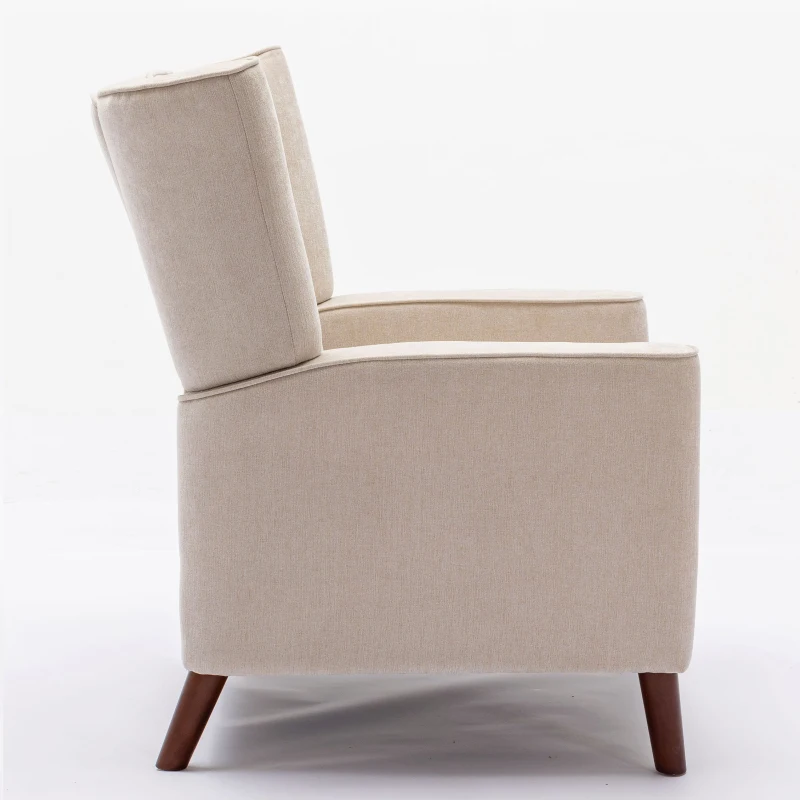 Mid Century Chenille Wingback Recliner Chair with Armrest and Solid Wood Legs, Button Tufted Pushback Recliner, 34.25" x 34.25" x 41.0", Tan