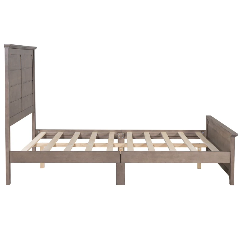 Vinsetto Farmhouse Wooden Platform Queen Size Bed with Panel Design Headboard and Footboard, Sturdy Structure, Easy Assembly, No Box Spring Needed, 84.1" x 64.2" x 51.8", Ash Brown