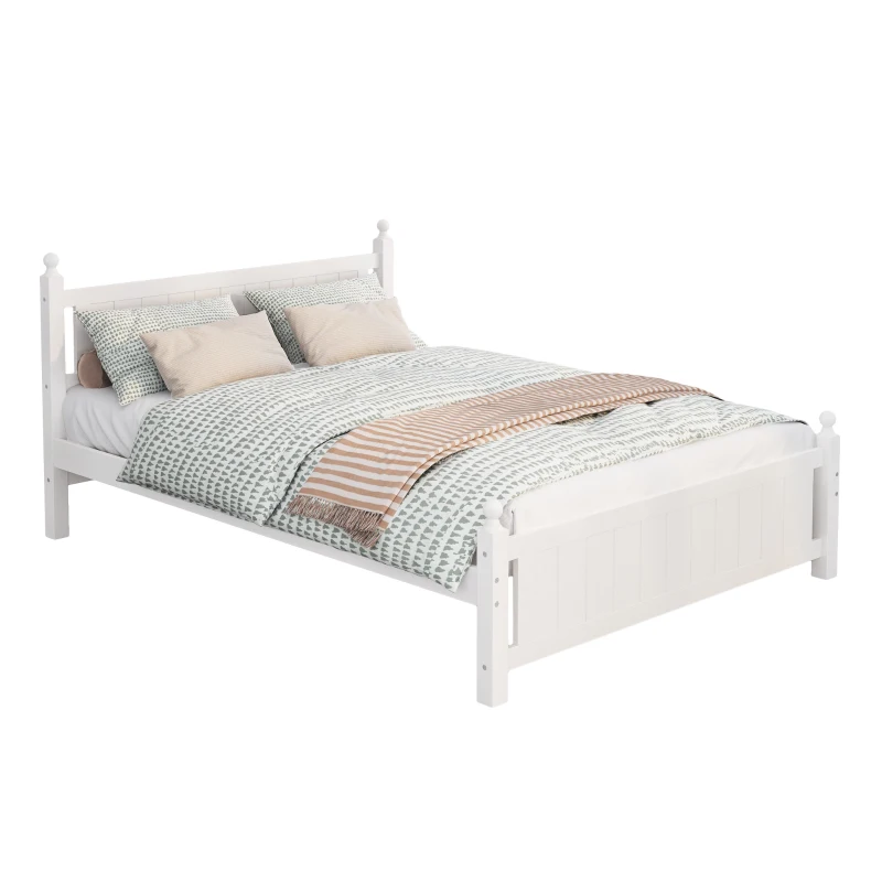 Vinsetto Queen Size Solid Wood Platform Bed Frame for Kids, Teens, Adults, No Box Spring Needed, Pine Wood and MDF, 85.2"L x 62.5"W x 39"H, White