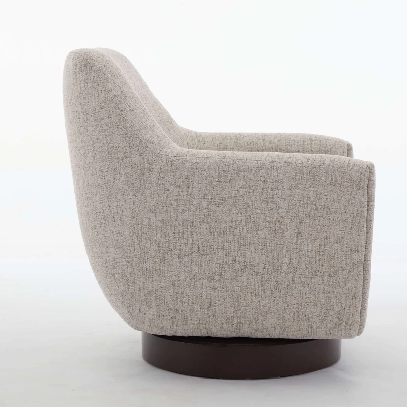 U-shaped Fully Assembled Swivel Linen Accent Armchair with Solid Wood Base, 360° Rotation, 30.7" L x 30.7" W x 30.9" H, Flax Beige