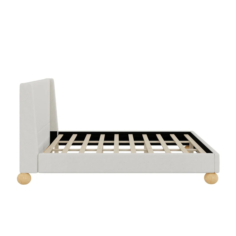 Vinsetto Modern King Size Boucle Upholstered Platform Bed with Wingback Headboard, Round Wooden Legs, No Box Spring Needed, 85”L X 80”W X 42.9”H, Beige