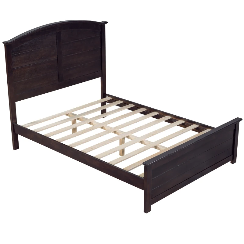 Vinsetto Farmhouse Wooden Platform Full Size Bed with Curl Design Headboard and Footboard, Sturdy Structure, Easy Assembly, No Box Spring Needed, Espresso