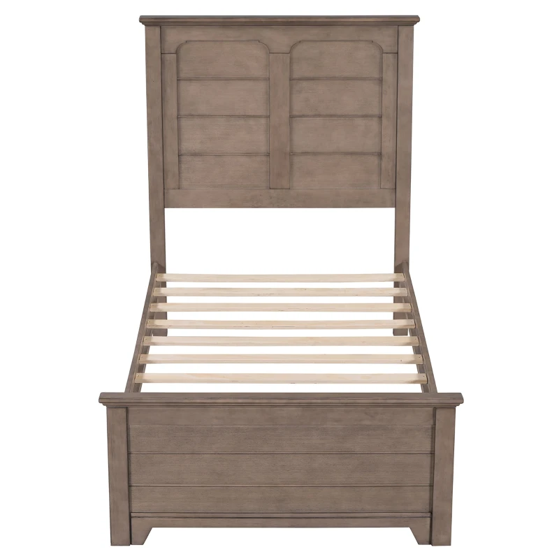 Vinsetto Farmhouse Wooden Platform Twin Size Bed with Panel Design Headboard and Footboard, Sturdy Structure, Easy Assembly, No Box Spring Needed, Ash Brown