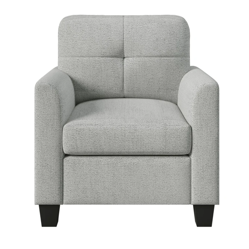 Mid Century Modern Accent Chair with Button Tufted Back and Wood Legs, Cozy Armchair with Removable Back Cushion, High-Density Sponge, 32.5" x 28.9" x 36.2", Gray
