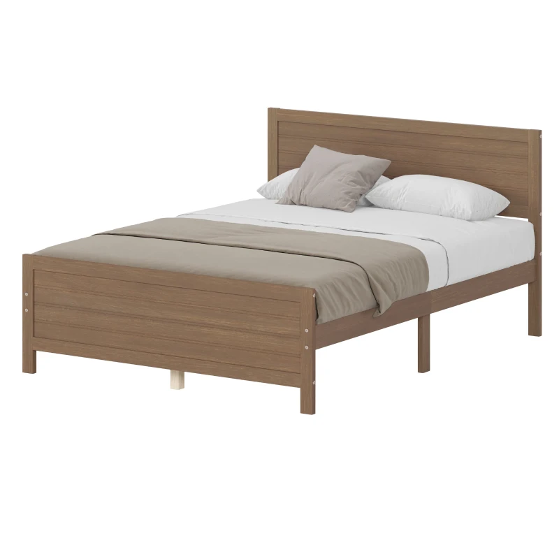 Vinsetto Farmhouse Style Queen Size Wood Platform Bed Frame with Headboard, Mattress Foundation with Wood Slat Support, No Box Spring Needed, 6.06" Underbed Clearance, 500 lbs Weight Capacity, Walnut