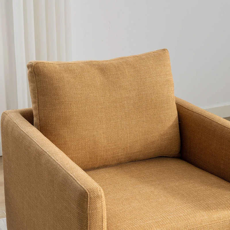 Mid Century Modern Swivel Accent Chair, 360-Degree Rotation, Rubber Wood Base, Linen Upholstery, 33.9" L x 30.3" W x 35" H, Mustard Yellow