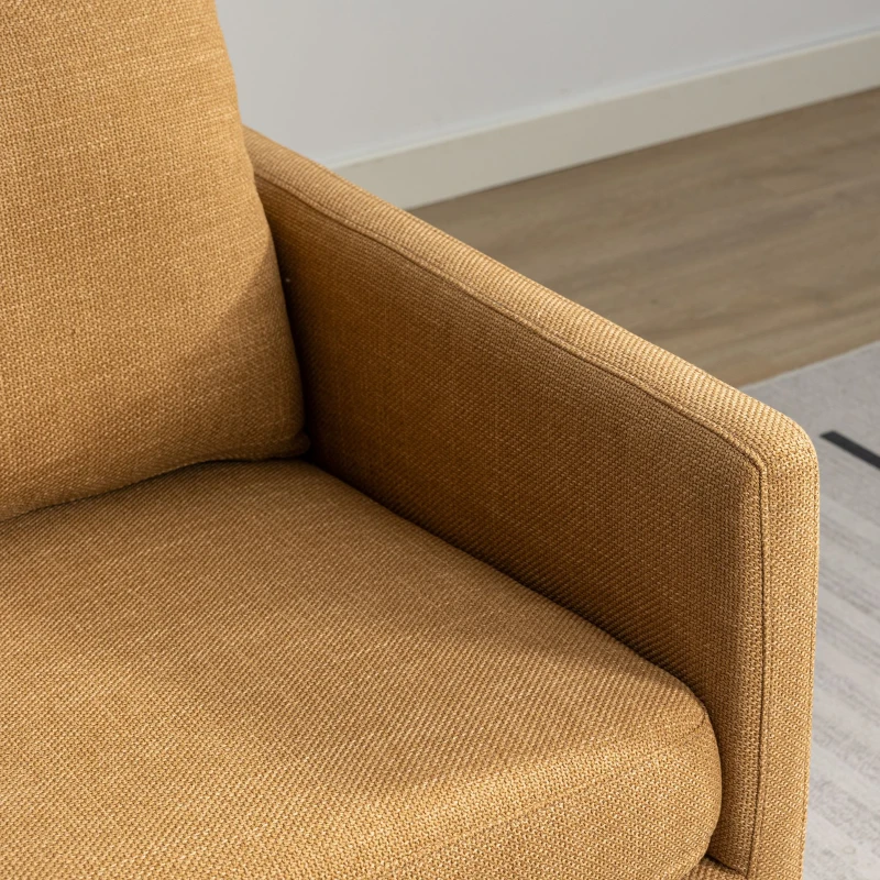 Mid Century Modern Swivel Accent Chair, 360-Degree Rotation, Rubber Wood Base, Linen Upholstery, 33.9" L x 30.3" W x 35" H, Mustard Yellow