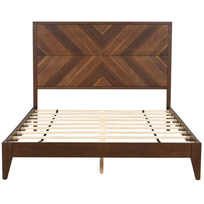 Vinsetto Mid-Century Modern Queen Size Platform Bed with Solid Pine Wood Frame, Wood Slat Support, No Box Spring Needed, 500 lbs Weight Capacity, Easy Assembly, Walnut