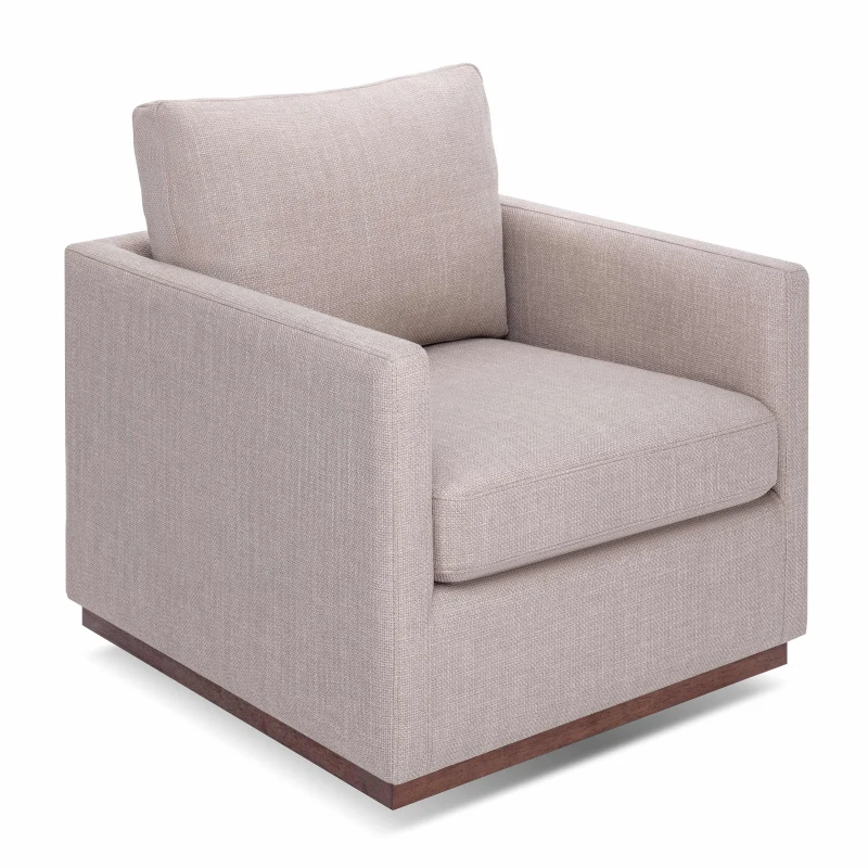 Mid Century Modern Swivel Accent Chair, 360-Degree Rotation, Rubber Wood Base, Linen Fabric, 33.9" L x 30.3" W x 35" H, Light Gray