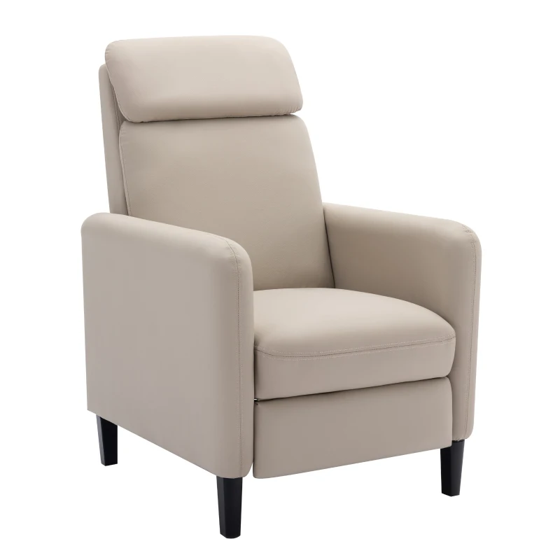 Modern Adjustable Recliner Chair, PU Leather, Fully-Padded, 330 lbs Capacity, Easy Assembly, 27.2" x 33.1" x 41.3", Beige
