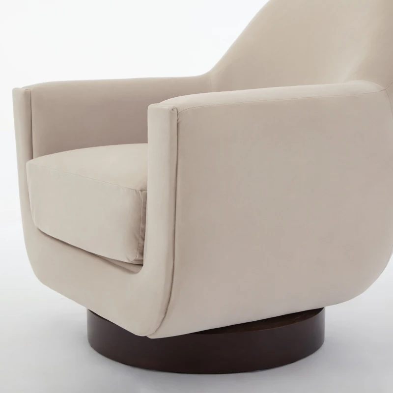 U-shaped Fully Assembled Swivel Velvet Accent Chair with Solid Wood Base and High-Density Foam Cushion, 30.7" x 30.7" x 30.9", Beige