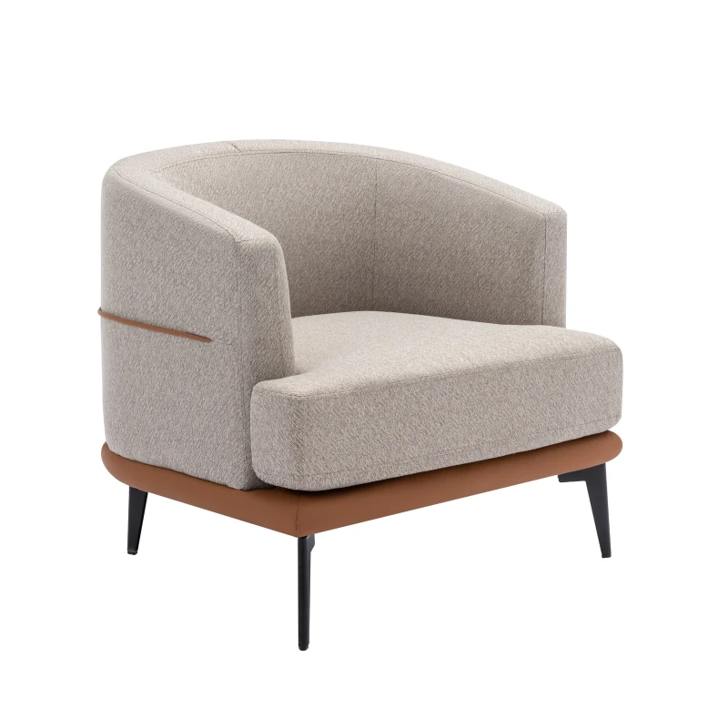 Upholstered Round Armchair with Sturdy Metal Legs and Thick Cushions, Modern Two-tone Barrel Fabric Chair, 29.92" x 28.35" x 21.26", Burnt Orange