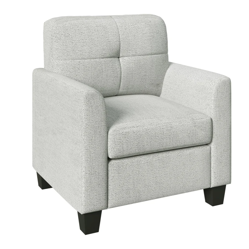 Mid Century Modern Accent Chair with Button Tufted Back and Wood Legs, Cozy Armchair with Removable Wide Backrest, 21.5'' Wide Seat Cushion, 5.5'' Wide Armrest, 32.5" x 28.9" x 36.2", Beige