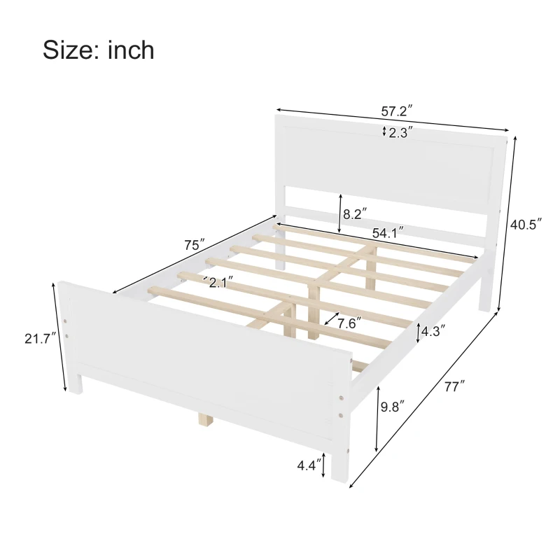 Vinsetto Farmhouse Style Full Size Wood Platform Bed Frame with Headboard, Mattress Foundation with Wood Slat Support, No Box Spring Needed, 450 lbs Capacity, 6.06" Underbed Clearance, White